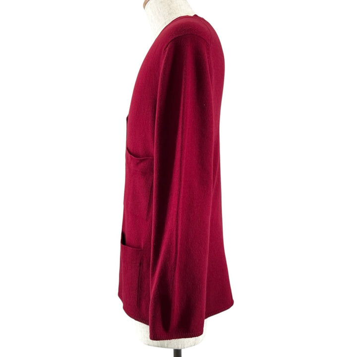 Great CHANEL cardigan Clover Button V-Neck Knit wine-red cashmere 40 98A P11770
