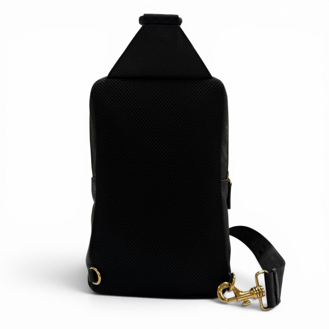 Excellent VERSACE Sling bag Medusa Sling black Cowhide mens 1008862