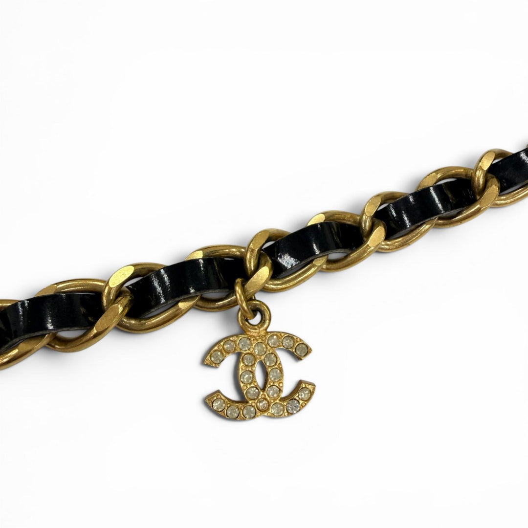 Great CHANEL Necklace COCO Mark Rhinestone Chain Belt Choker gold Women 96P