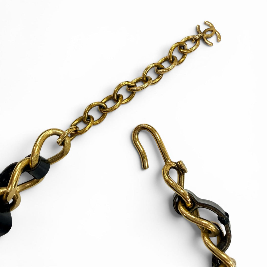 Great CHANEL Necklace COCO Mark Rhinestone Chain Belt Choker gold Women 96P