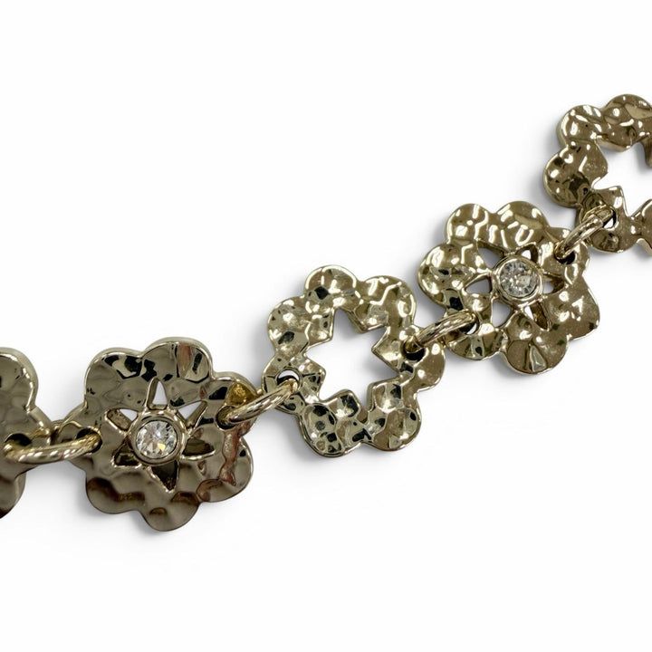Excellent CHANEL Necklace COCO Mark Flower Rhinestone gold Women I25C