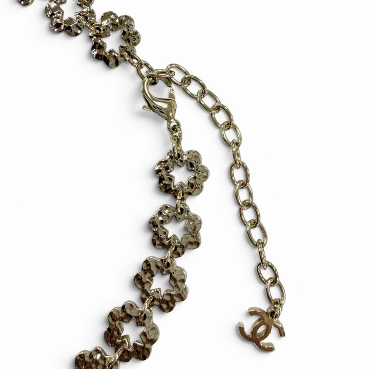 Excellent CHANEL Necklace COCO Mark Flower Rhinestone gold Women I25C