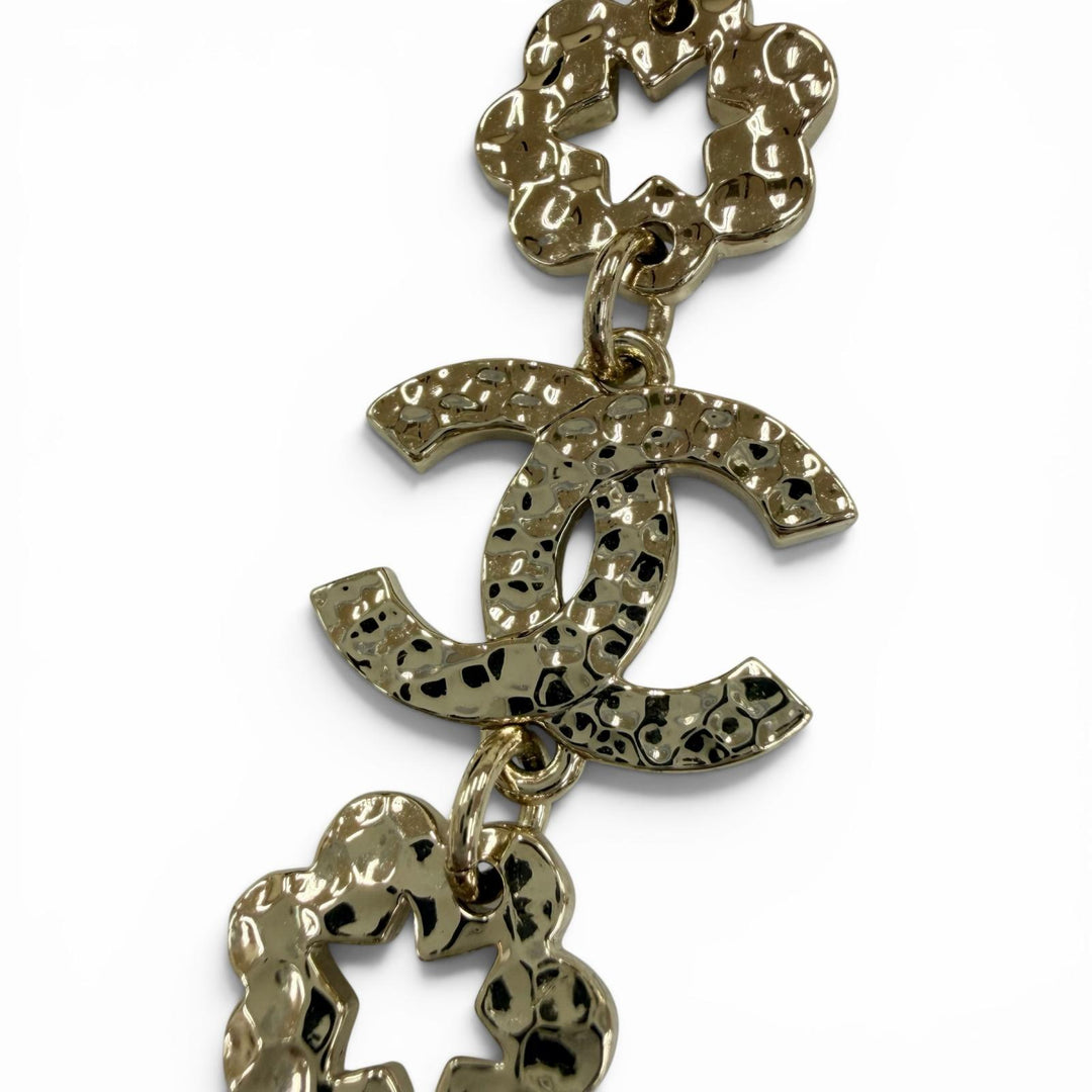 Excellent CHANEL Necklace COCO Mark Flower Rhinestone gold Women I25C