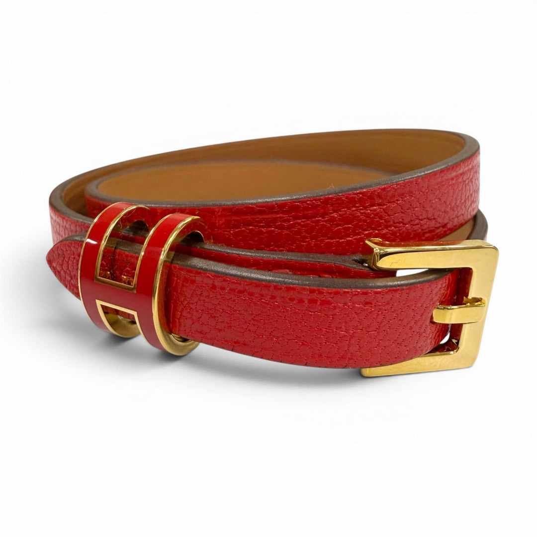 Excellent HERMES bracelet Pop H Double Tour Red leather Women