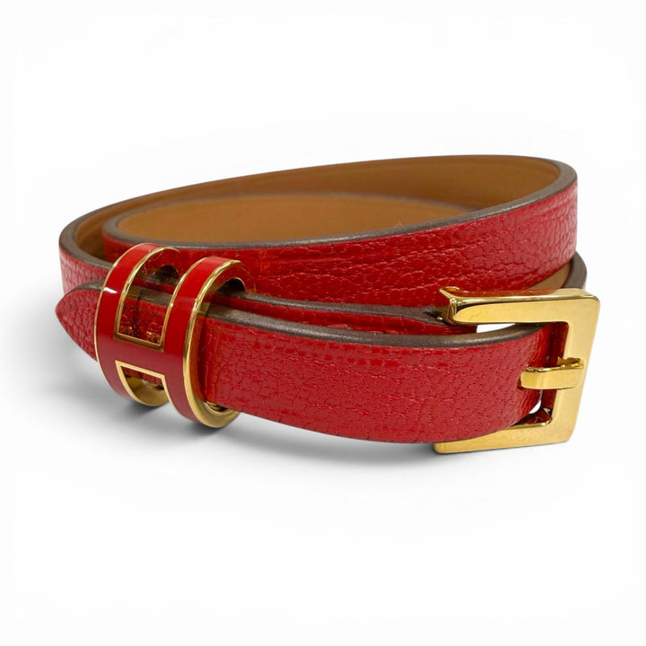 Excellent HERMES bracelet Pop H Double Tour Red leather Women