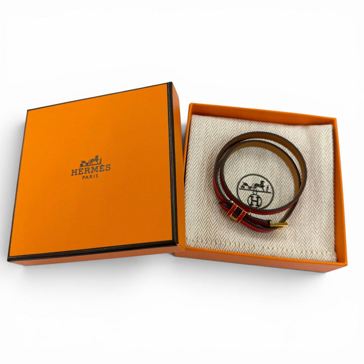 Excellent HERMES bracelet Pop H Double Tour Red leather Women
