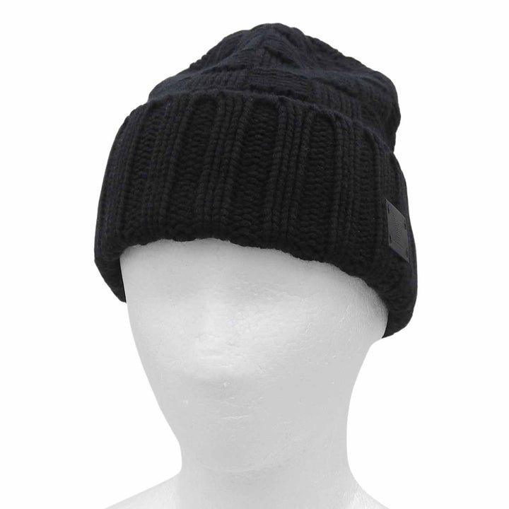 Excellent LOUIS VUITTON Knit cap Helsinki Hat with leather patch black cashmere