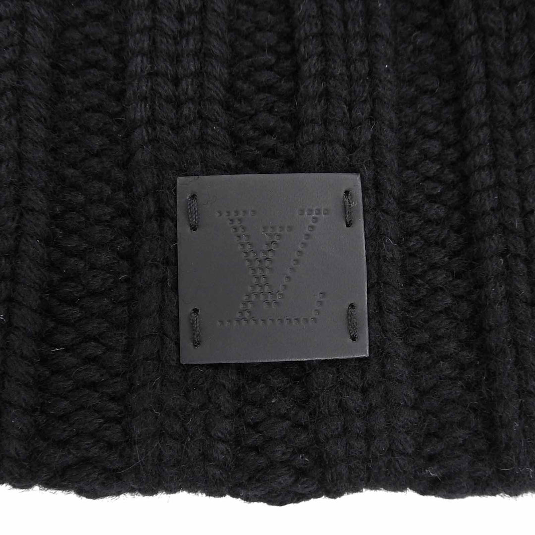 Excellent LOUIS VUITTON Knit cap Helsinki Hat with leather patch black cashmere