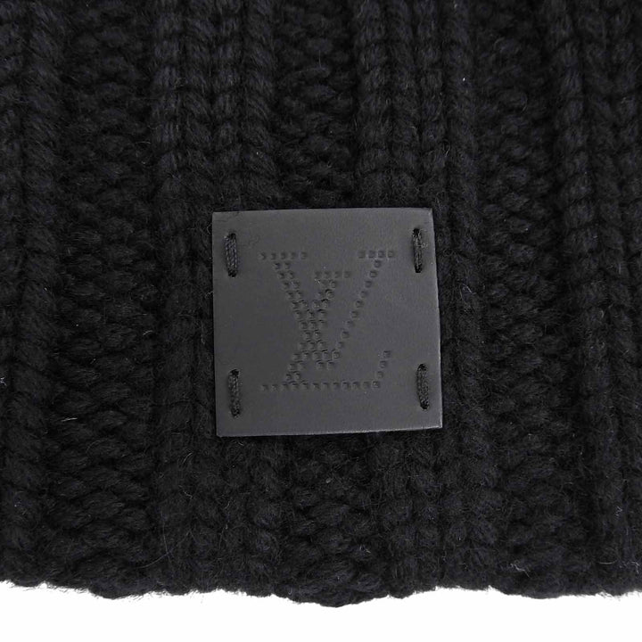 Excellent LOUIS VUITTON Knit cap Helsinki Hat with leather patch black cashmere
