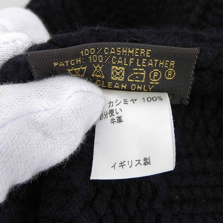 Excellent LOUIS VUITTON Knit cap Helsinki Hat with leather patch black cashmere