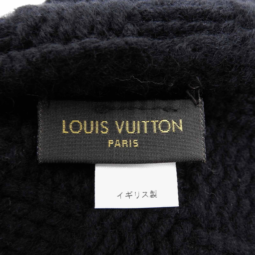 Excellent LOUIS VUITTON Knit cap Helsinki Hat with leather patch black cashmere