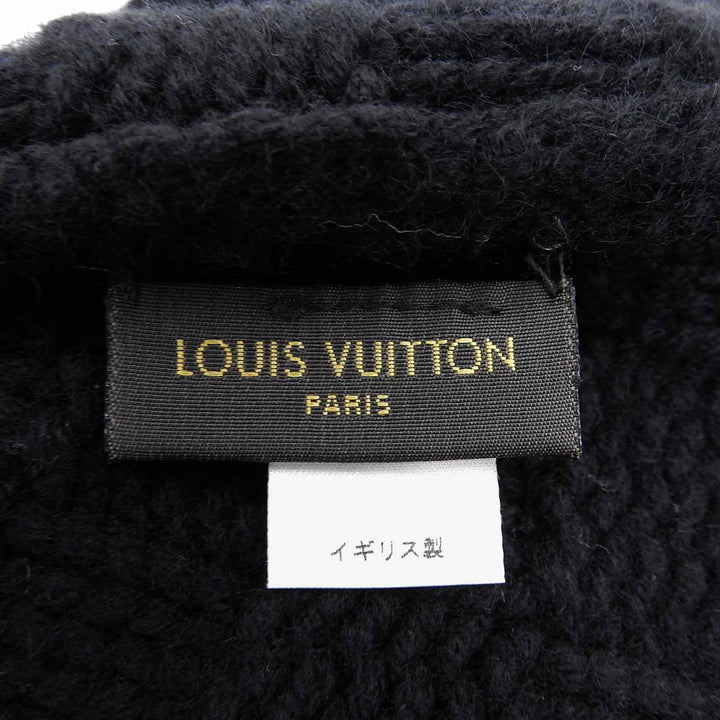 Excellent LOUIS VUITTON Knit cap Helsinki Hat with leather patch black cashmere