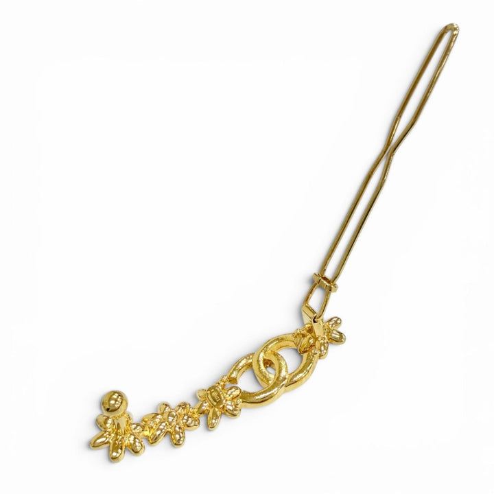 Excellent CHANEL COCO Mark Flower Rhinestone Barrette Hair Clip gold I23A