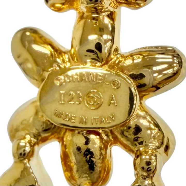 Excellent CHANEL COCO Mark Flower Rhinestone Barrette Hair Clip gold I23A