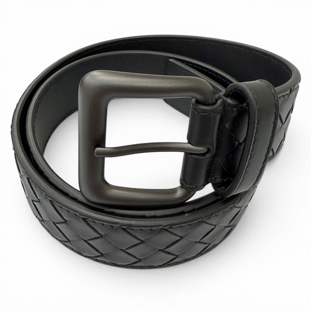 Excellent BOTTEGAVENETA belt INTRECCIATO black leather mens 271932
