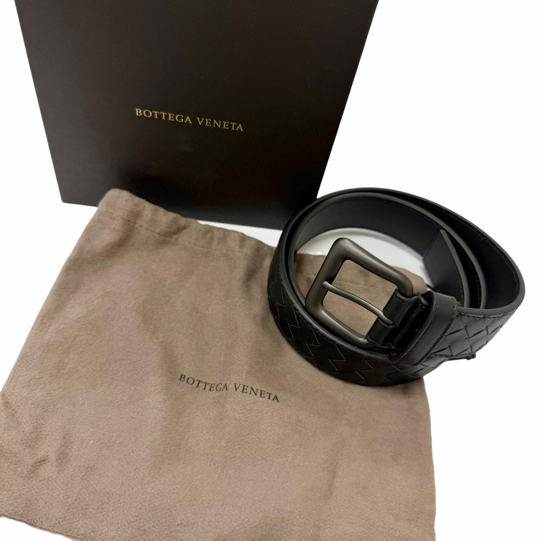 Excellent BOTTEGAVENETA belt INTRECCIATO black leather mens 271932