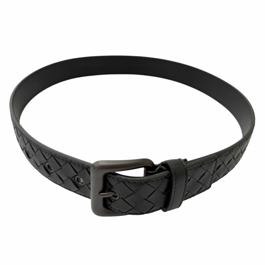 Excellent BOTTEGAVENETA belt INTRECCIATO black leather mens 271932