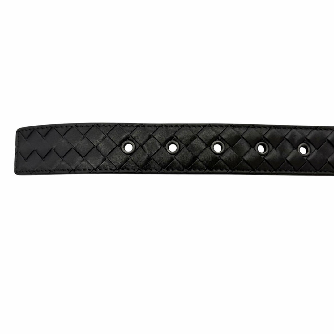 Excellent BOTTEGAVENETA belt INTRECCIATO black leather mens 271932