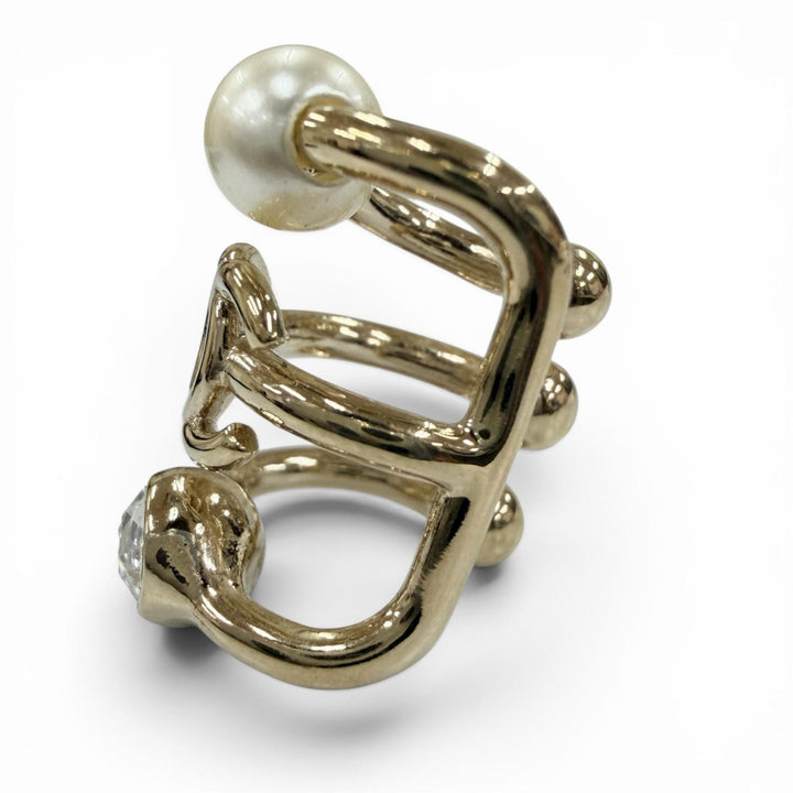 Excellent CHANEL Earring COCO Mark Faux Pearl & Rhinestone Ear Cuff gold B22C