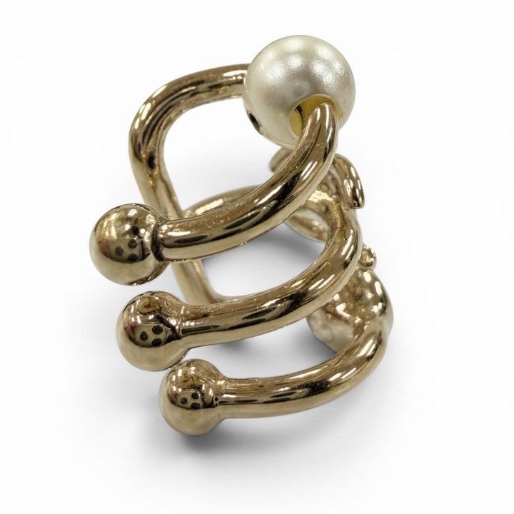 Excellent CHANEL Earring COCO Mark Faux Pearl & Rhinestone Ear Cuff gold B22C