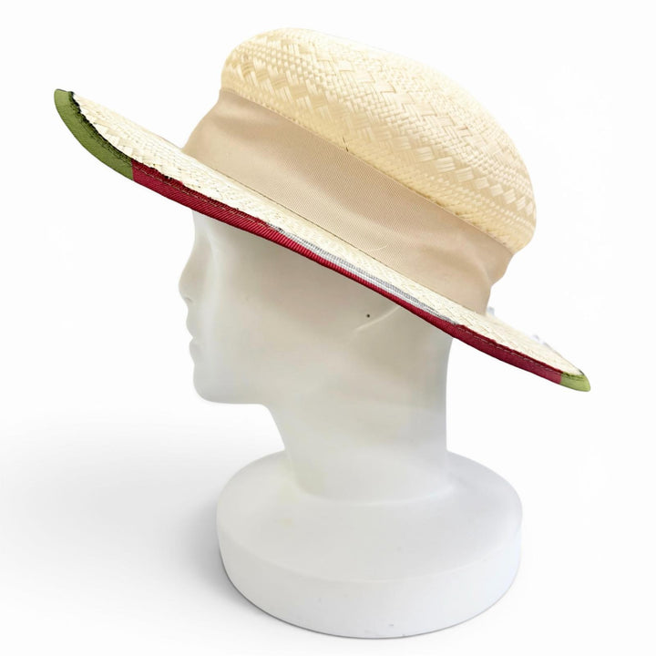 Great GUCCI hat Tiger Head Ribbon Tape Straw Hat natural plant fiber Women L