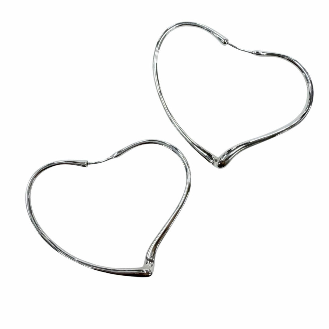 Great TIFFANY&Co. Pierce Open Heart Hoop Pierce, Medium Silver AG925 Women