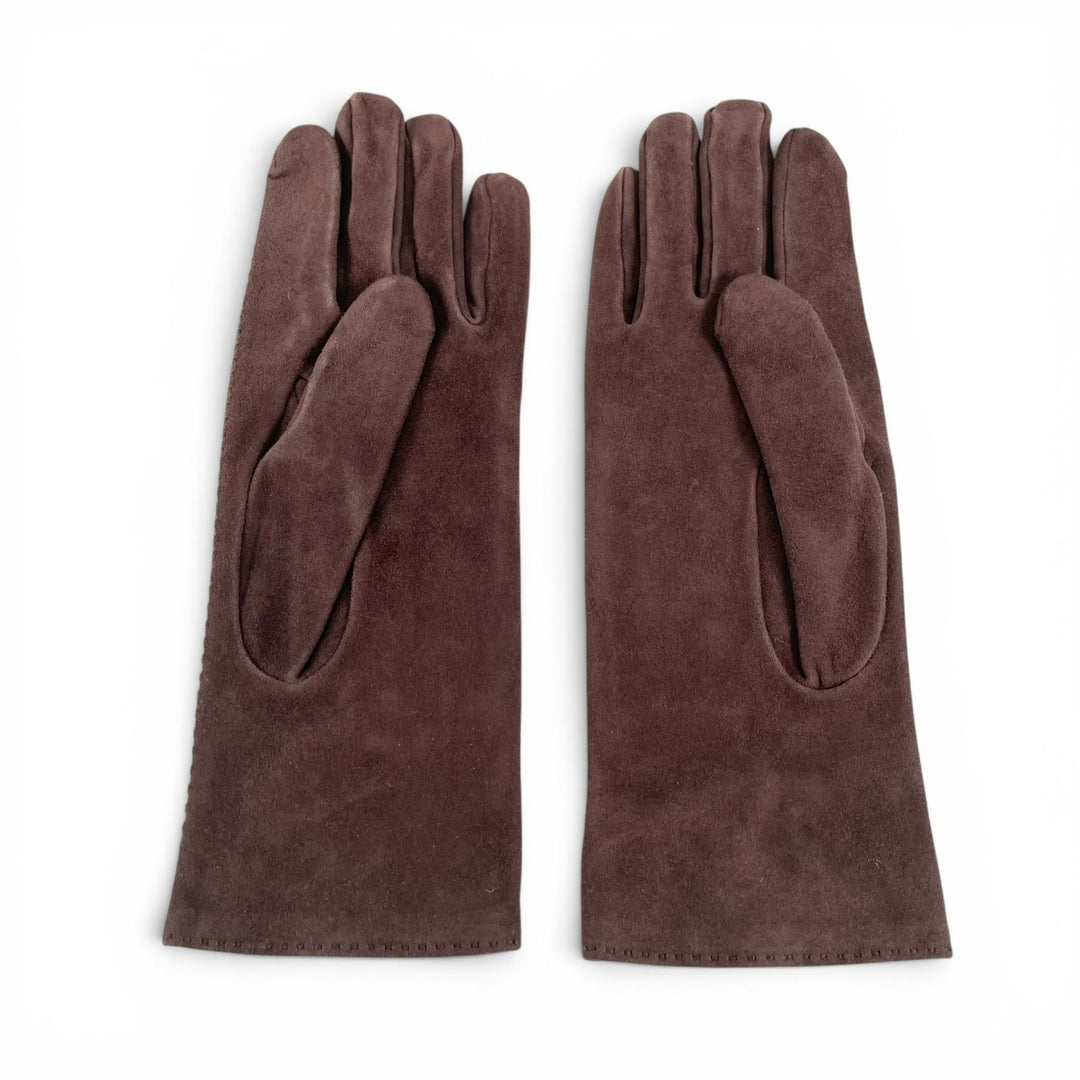 Great HERMES gloves Suede leather gloves Dark brown Reindeer leather Women 7