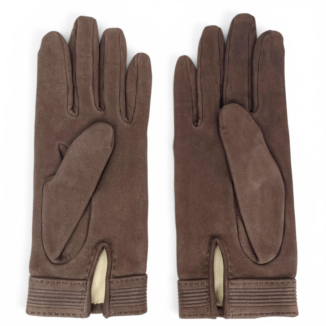 Great HERMES gloves Bolide Jige Charm Brown Nubuck Leather Women 7.5