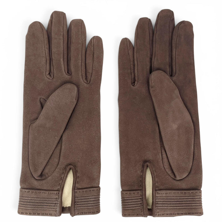 Great HERMES gloves Bolide Jige Charm Brown Nubuck Leather Women 7.5