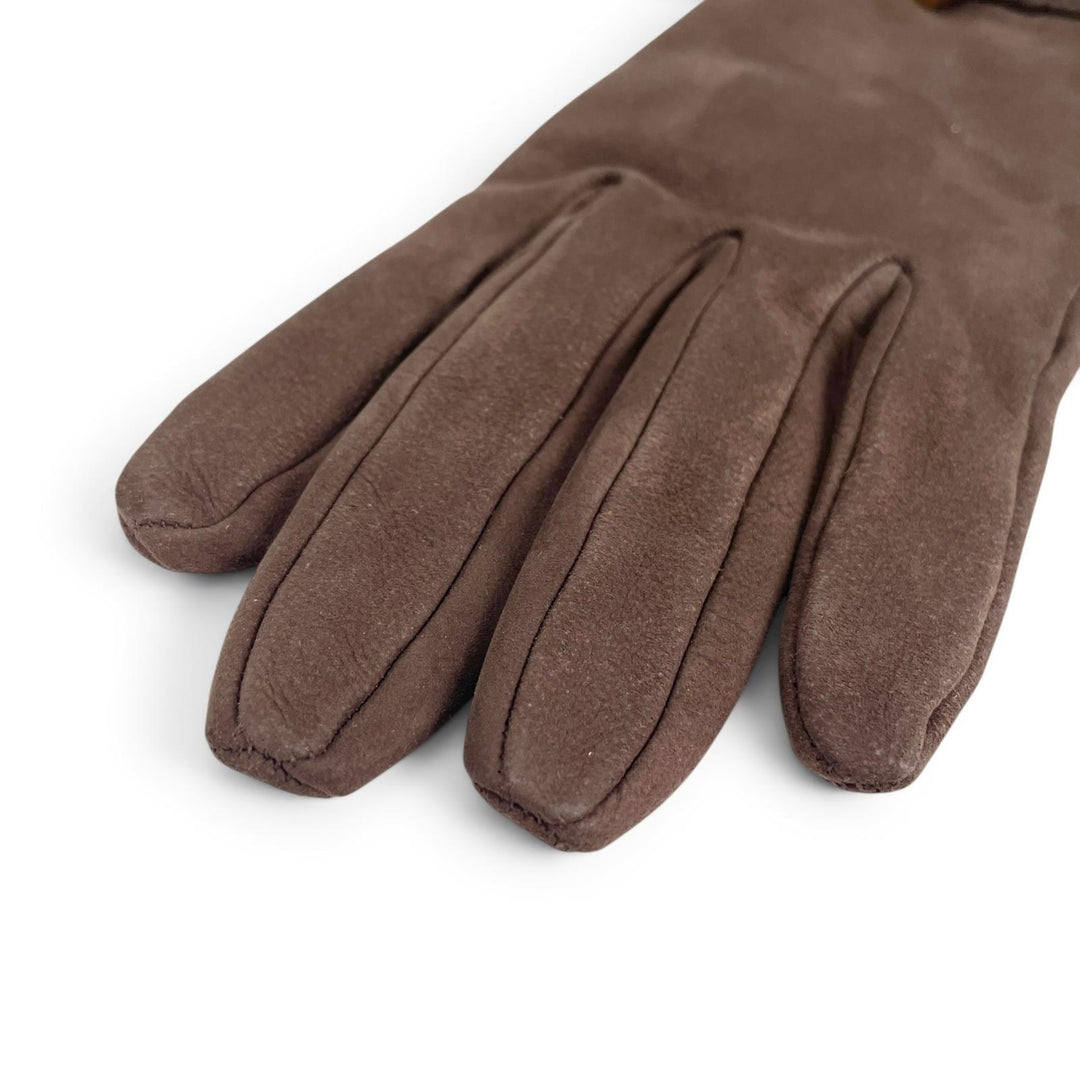 Great HERMES gloves Bolide Jige Charm Brown Nubuck Leather Women 7.5