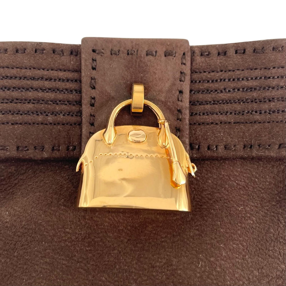 Great HERMES gloves Bolide Jige Charm Brown Nubuck Leather Women 7.5
