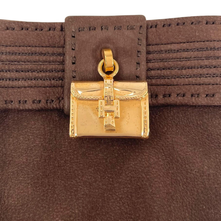 Great HERMES gloves Bolide Jige Charm Brown Nubuck Leather Women 7.5