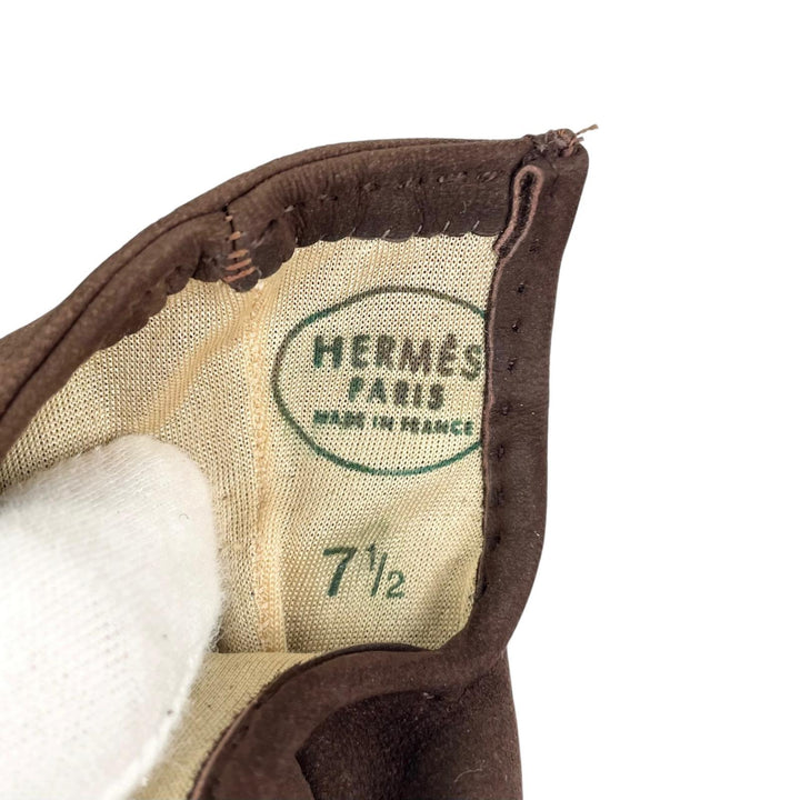 Great HERMES gloves Bolide Jige Charm Brown Nubuck Leather Women 7.5