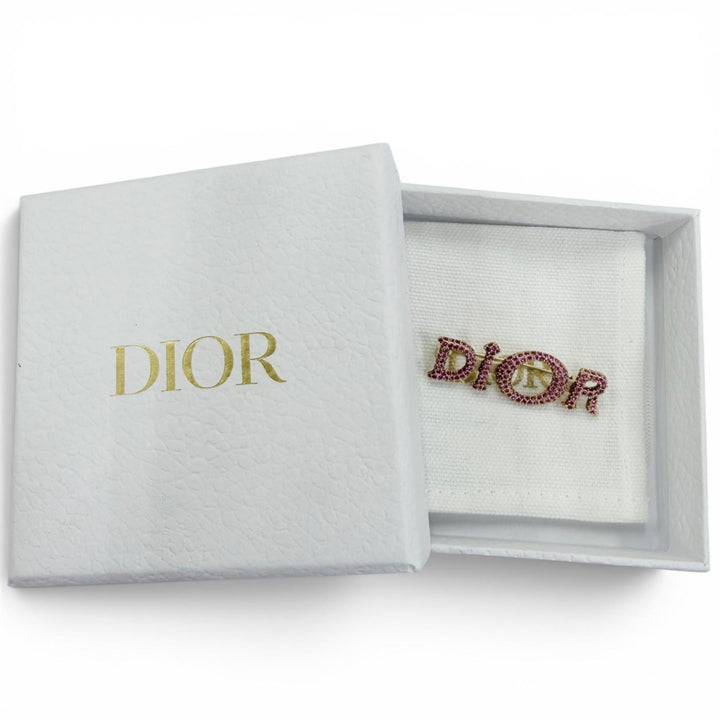 Excellent DIOR Brooch Logo rhinestone pink Women
