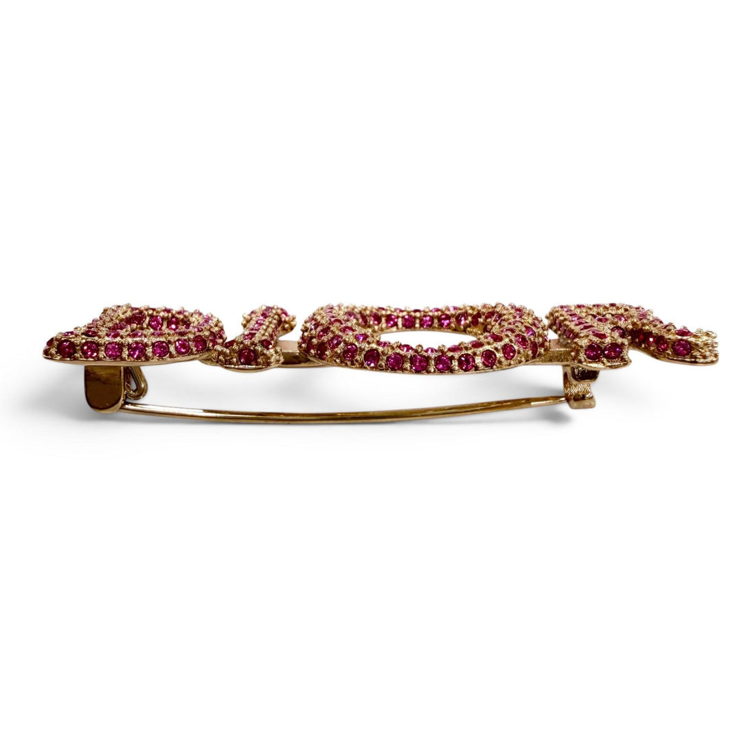 Excellent DIOR Brooch Logo rhinestone pink Women