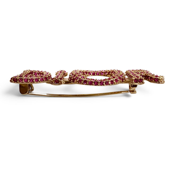 Excellent DIOR Brooch Logo rhinestone pink Women
