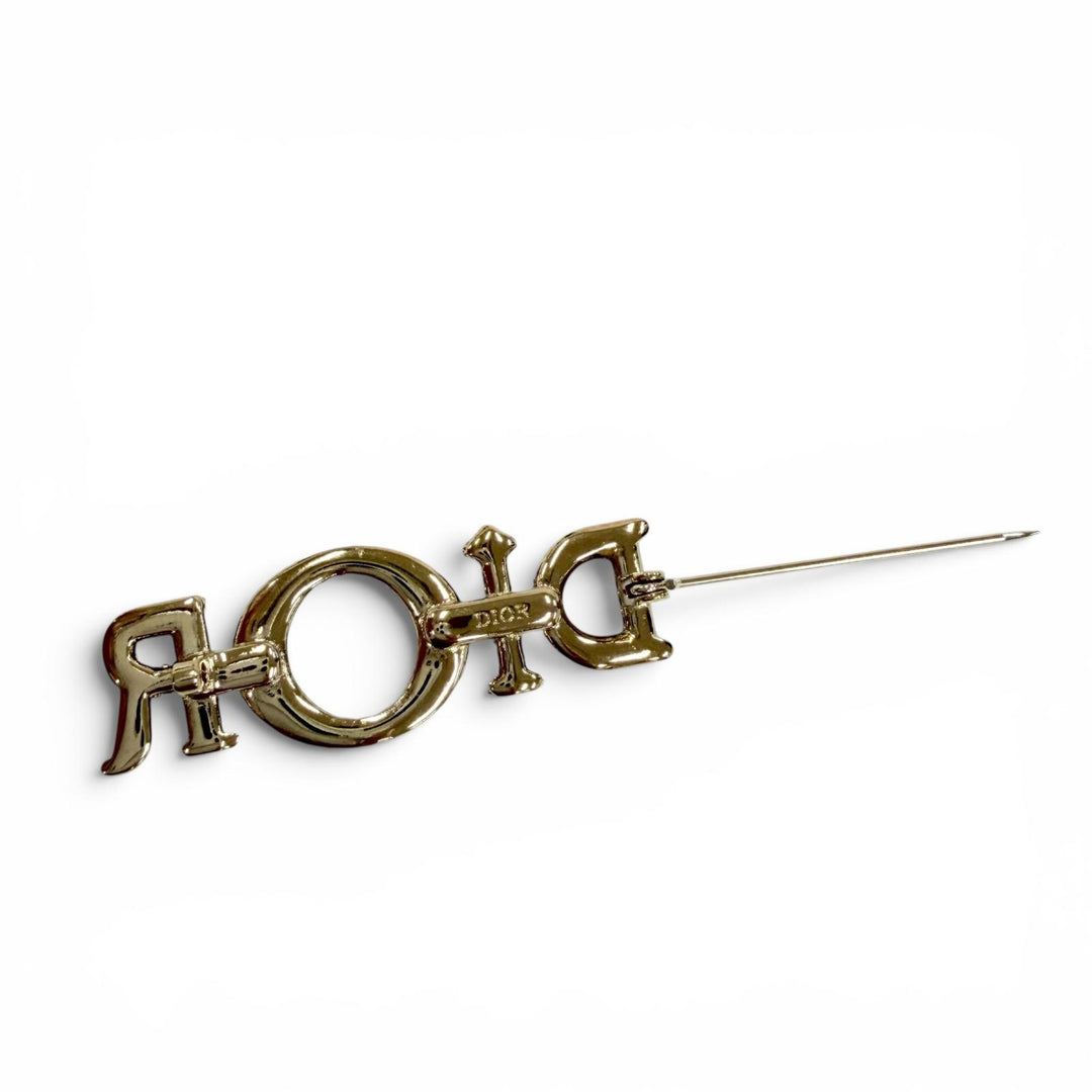 Excellent DIOR Brooch Logo rhinestone pink Women