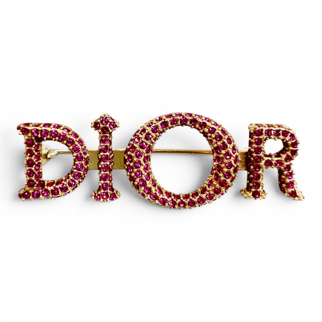 Excellent DIOR Brooch Logo rhinestone pink Women