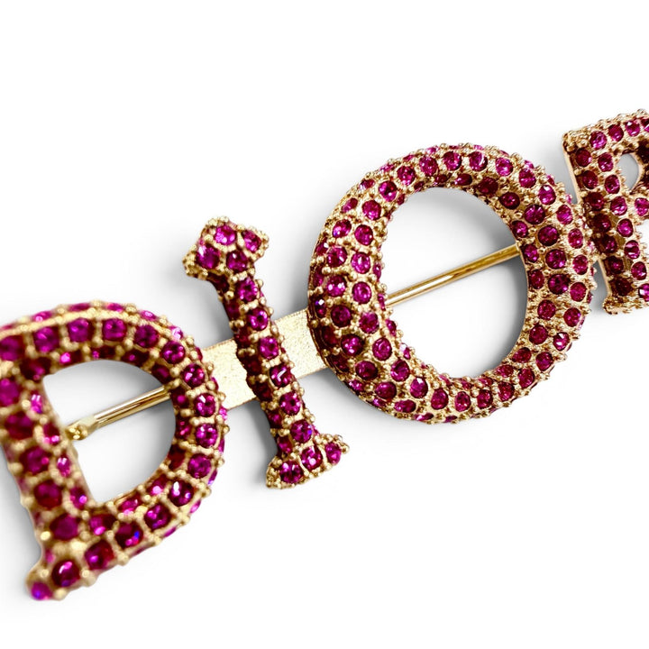 Excellent DIOR Brooch Logo rhinestone pink Women