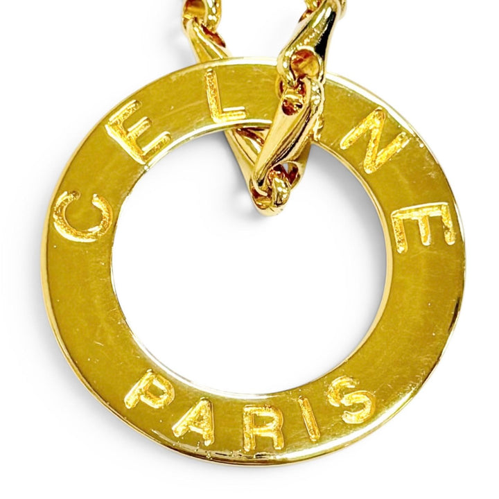 Excellent CELINE Circle Logo Design Chain Necklace Pendant Accessory gold