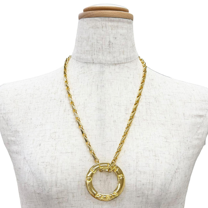 Excellent CELINE Circle Logo Design Chain Necklace Pendant Accessory gold