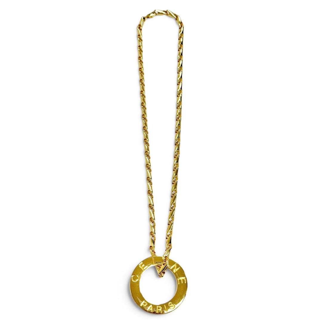 Excellent CELINE Circle Logo Design Chain Necklace Pendant Accessory gold