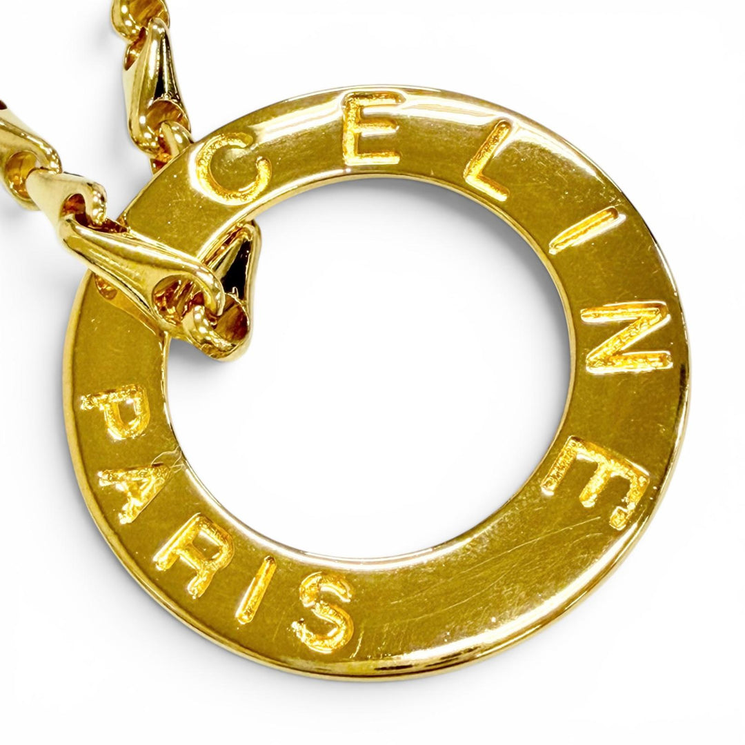 Excellent CELINE Circle Logo Design Chain Necklace Pendant Accessory gold