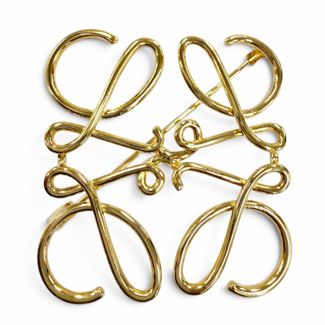 Excellent LOEWE Brooch Anagram Logo Accessory 5x2"" gold metal Women