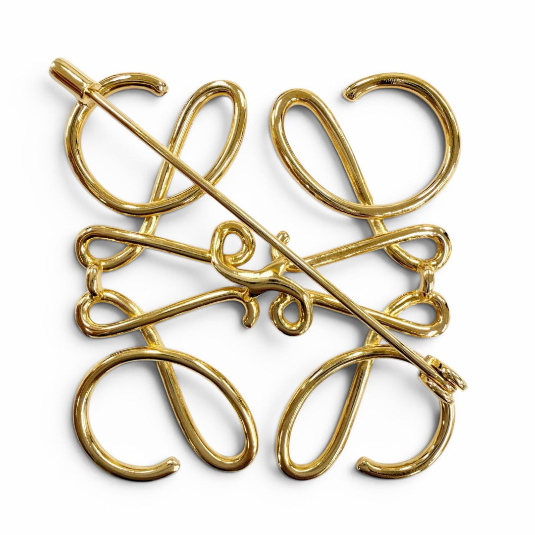 Excellent LOEWE Brooch Anagram Logo Accessory 5x2"" gold metal Women