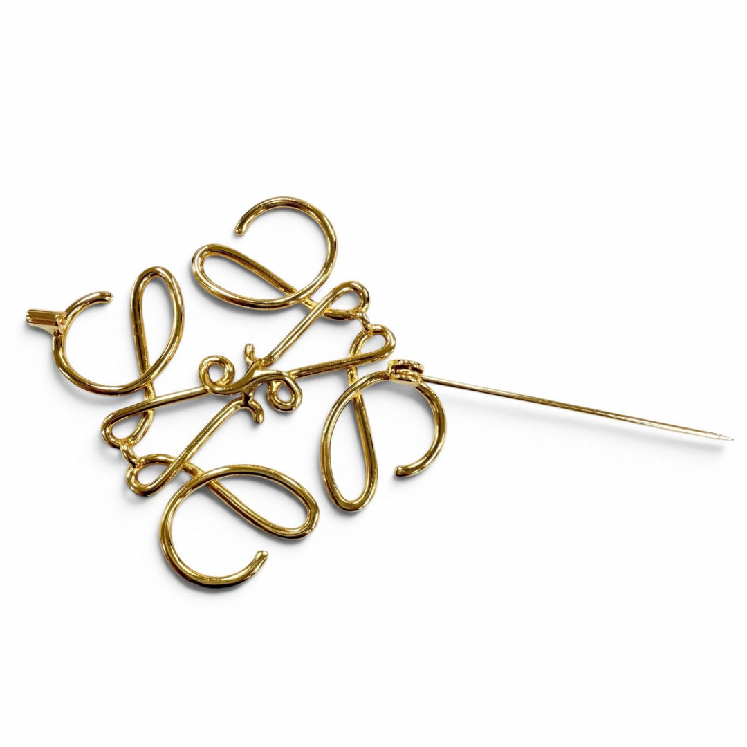 Excellent LOEWE Brooch Anagram Logo Accessory 5x2"" gold metal Women