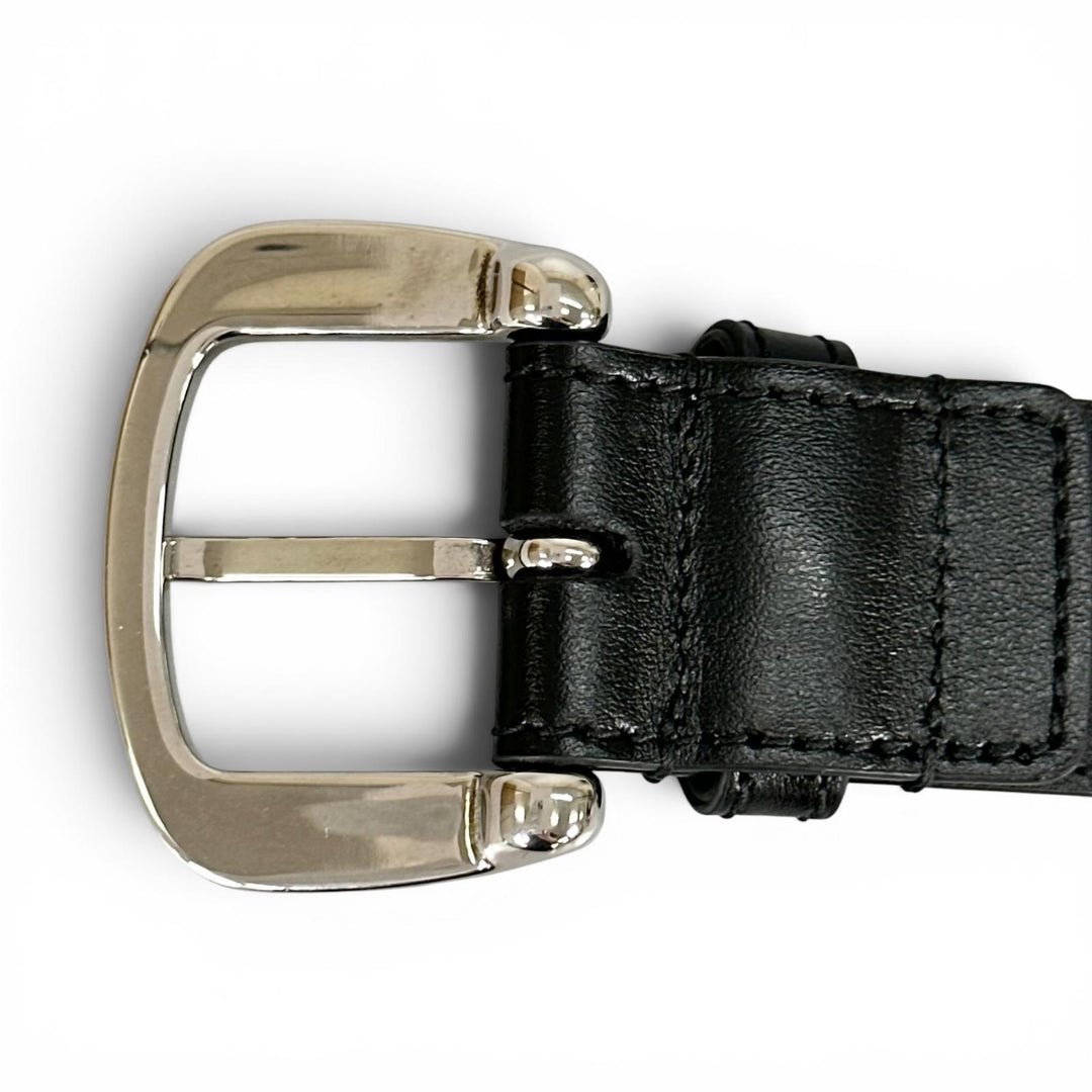 Excellent GUCCI belt Horsebit pin buckle black leather Women 700338