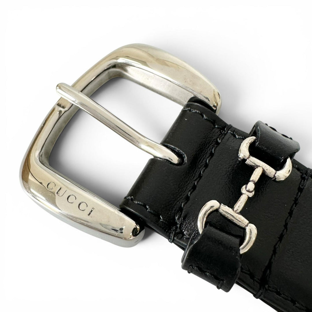 Excellent GUCCI belt Horsebit pin buckle black leather Women 700338