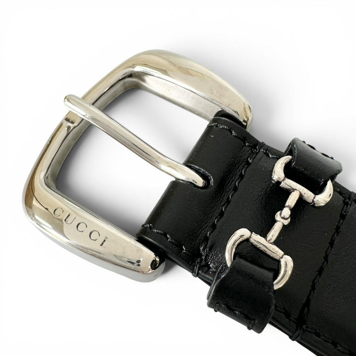 Excellent GUCCI belt Horsebit pin buckle black leather Women 700338