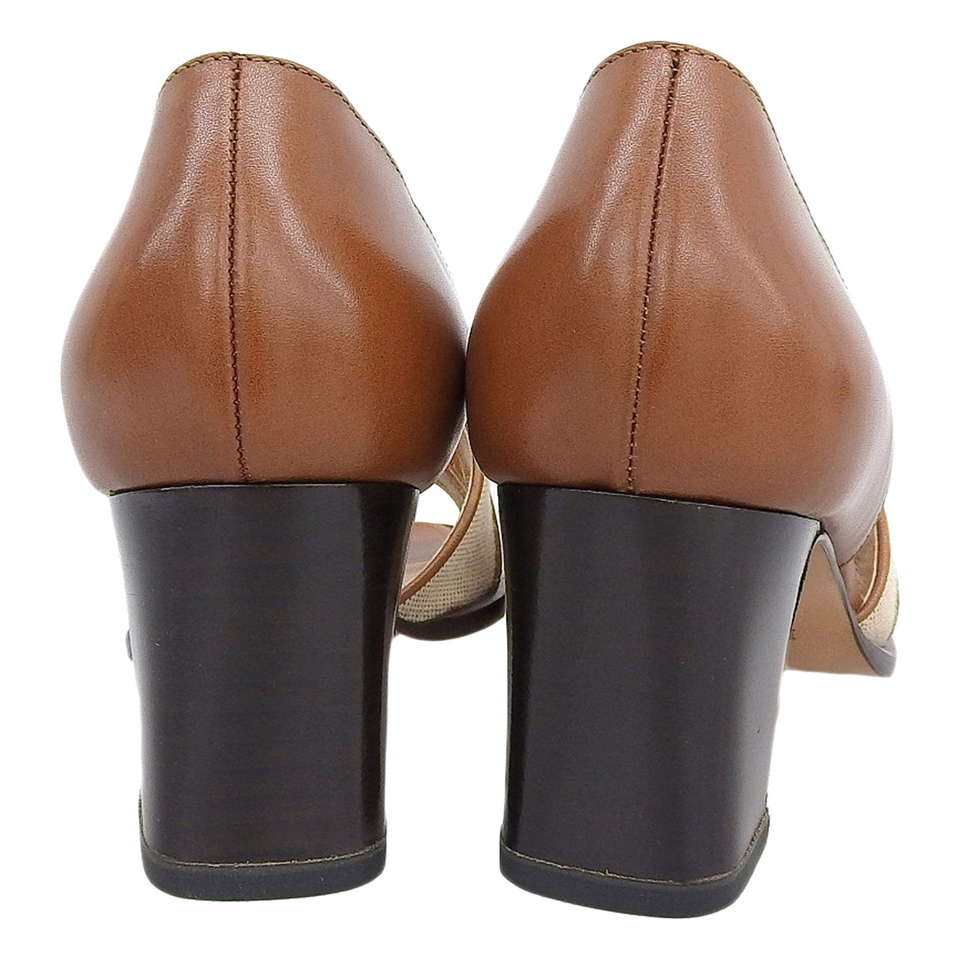 Pristine HERMES Sandals Kelly buckle open toe Brown canvas Women 36